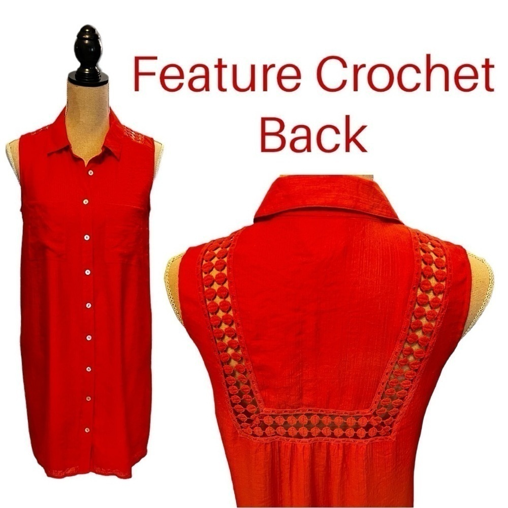 Quiksilver QSW Sleeveless Midi Shirt Dress with Feature Crochet Back in Orange